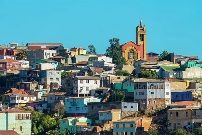 Framed Print : Parish St. Vicente de Paul amidst houses in city, Valparaiso, Valparaiso Province, Valparaiso Region, Chile Framed Print : Parish St. Vicente de Paul amidst houses in city, Valparaiso, Valparaiso Province, Valparaiso Region, Chile