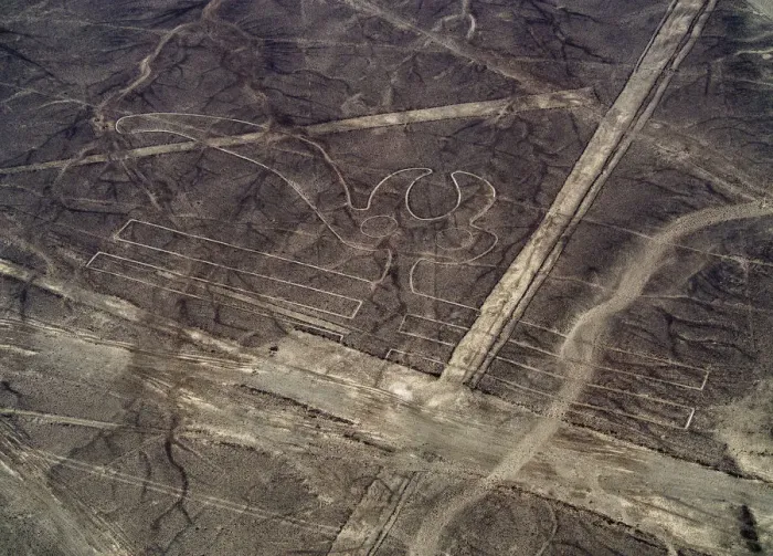Framed Print : The Parrot Geoglyph, aerial view, Nazca, Ica Region, Peru Framed Print : The Parrot Geoglyph, aerial view, Nazca, Ica Region, Peru