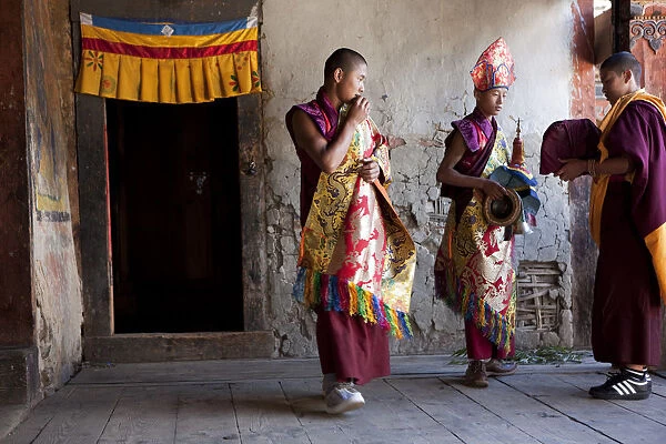 Participants prepare for the Tamshingphala Tsechu in Bumthang, Bhutan