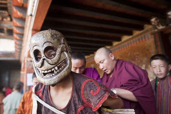 Participants prepare for the Tamshingphala Tsechu in Bumthang, Bhutan
