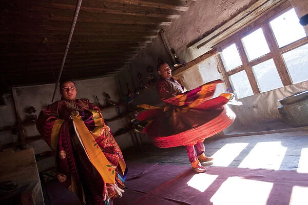 Participants at the tsechu in Wangdue Phodrang getting ready for a performance