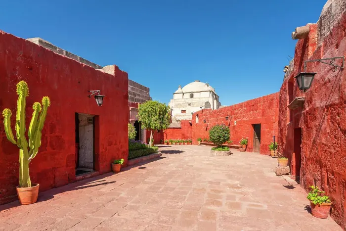 Framed Print : Passageway with red wall at Monastery of Santa Catalina de Siena, UNESCO, Arequipa, Arequipa Province, Arequipa Region, Peru Framed Print : Passageway with red wall at Monastery of Santa Catalina de Siena, UNESCO, Arequipa, Arequipa Province, Arequipa Region, Peru