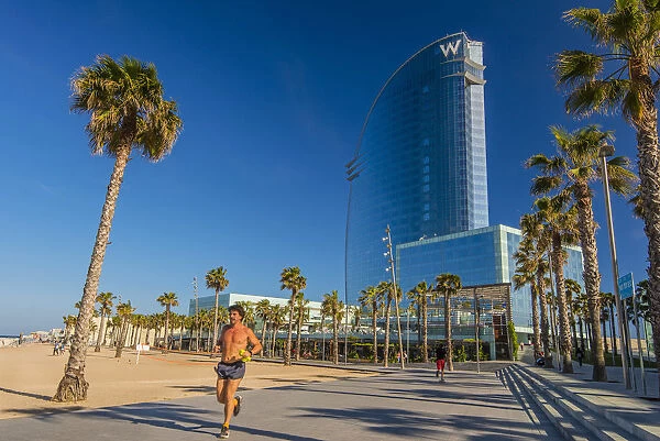 Passeig del Mare Nostrum sea promenade with W Barcelona Hotel, Barcelona, Catalonia
