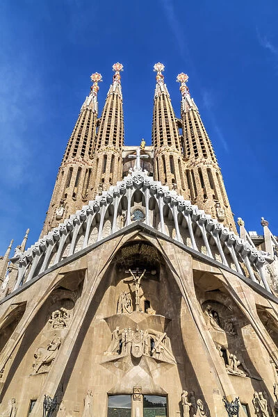 The Passion Facade of Sagrada Familia basilica church, Barcelona, Catalonia, Spain