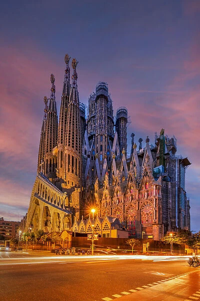The Passion facade of Sagrada Familia basilica church, Barcelona, Catalonia, Spain