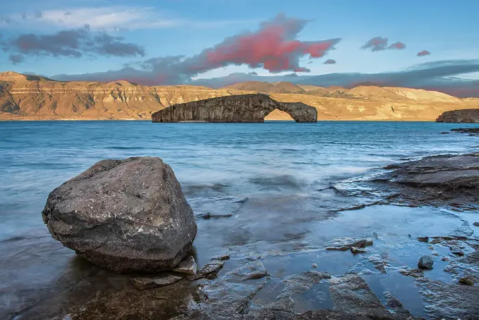 Framed Print : Patagonia, Argentina, Lago Posadas, Rock Arch at Lake Puyrredon Framed Print : Patagonia, Argentina, Lago Posadas, Rock Arch at Lake Puyrredon