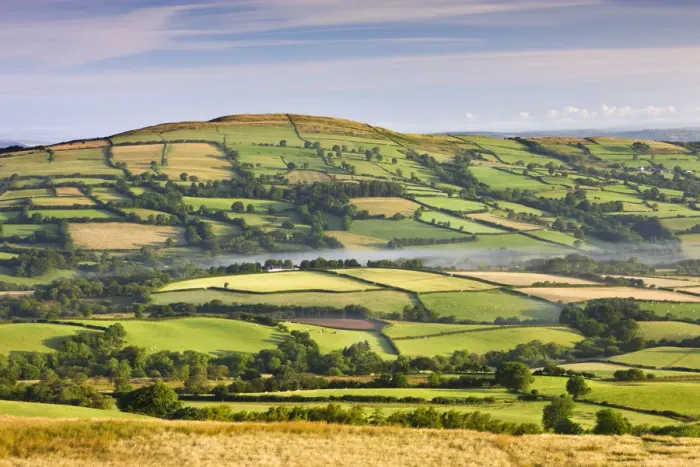 Framed Print : Patchwork fields and rolling countryside, Brecon Beacons National Park, Carmarthenshire Framed Print : Patchwork fields and rolling countryside, Brecon Beacons National Park, Carmarthenshire