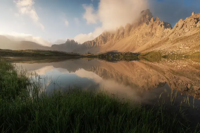 Framed Print : The Paterno mountain reflecting in one of the Laghi dei Piani on a humid summer morning. Dolomites, Italy Framed Print : The Paterno mountain reflecting in one of the Laghi dei Piani on a humid summer morning. Dolomites, Italy