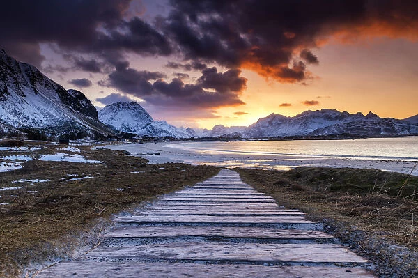 Path Leading to Ramberg Beach at Sunset, Lofoten Islands, Norway