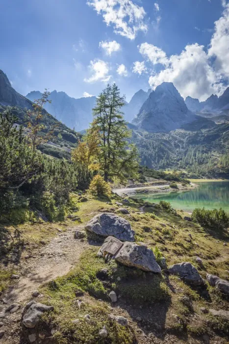 Framed Print : Path to Seebensee in the Gaistal with a view of the Rauher Kopf, Ehrwald in Tirol, Tyrol Framed Print : Path to Seebensee in the Gaistal with a view of the Rauher Kopf, Ehrwald in Tirol, Tyrol