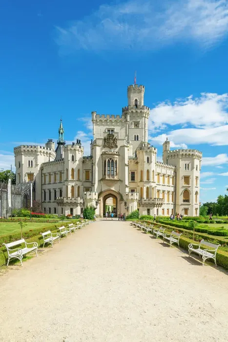 Framed Print : Pathway leading to The State Chateau of Hluboka, Hluboka nad Vltavou, South Bohemian Region, Czech Republic