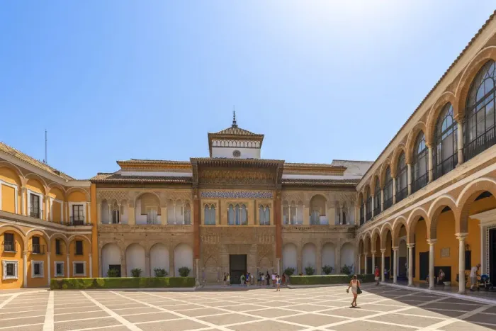 Framed Print : Patio de la Monteria with King Peters palace, Real Alcazar, UNESCO World Heritage Site Framed Print : Patio de la Monteria with King Peters palace, Real Alcazar, UNESCO World Heritage Site