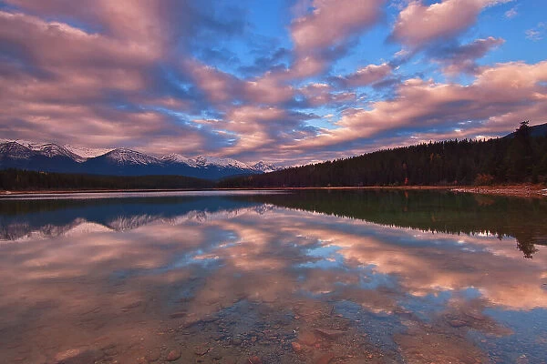 Patricia Lake, and the Trident Range at sunrise, Jasper National Park, Alberta, Canada