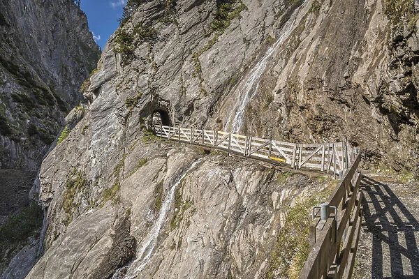 Paved hiking trail through the Daberklamm in the Dorfer Tal, Kals am Groszglockner, East Tyrol, Tyrol, Austria