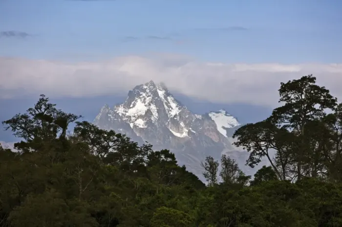 Framed Print : The peaks of Mount Kenya from the Aberdare National Park. Mount Kenya is Africas second highest mountain rising to a height of