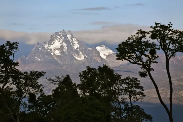 Framed Print : The peaks of Mount Kenya from the Aberdare National Park. Mount Kenya is Africas second highest mountain rising to a height of Framed Print : The peaks of Mount Kenya from the Aberdare National Park. Mount Kenya is Africas second highest mountain rising to a height of