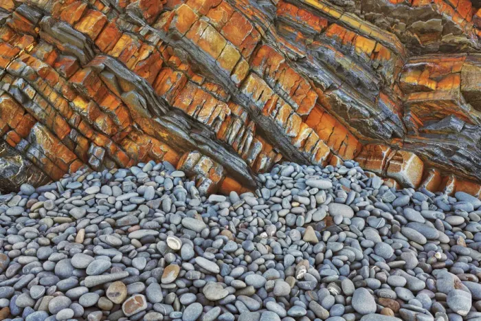 Framed Print : Pebbles and rock structures at Sandymouth Beach - United Kingdom, England, Devon, Bude Framed Print : Pebbles and rock structures at Sandymouth Beach - United Kingdom, England, Devon, Bude