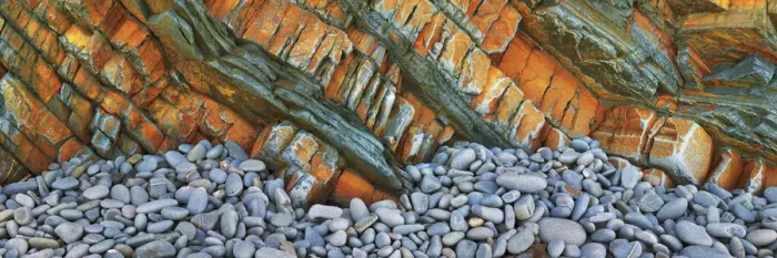 Framed Print : Pebbles and rock structures at Sandymouth Beach - United Kingdom, England, Devon, Bude Framed Print : Pebbles and rock structures at Sandymouth Beach - United Kingdom, England, Devon, Bude