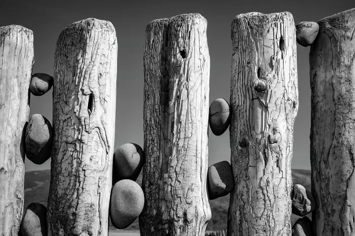 Framed Print : Pebbles wedged between weathered groynes on Bossington Beach, Exmoor National Park, Somerset, England. Spring (April) 2025 Framed Print : Pebbles wedged between weathered groynes on Bossington Beach, Exmoor National Park, Somerset, England. Spring (April) 2025