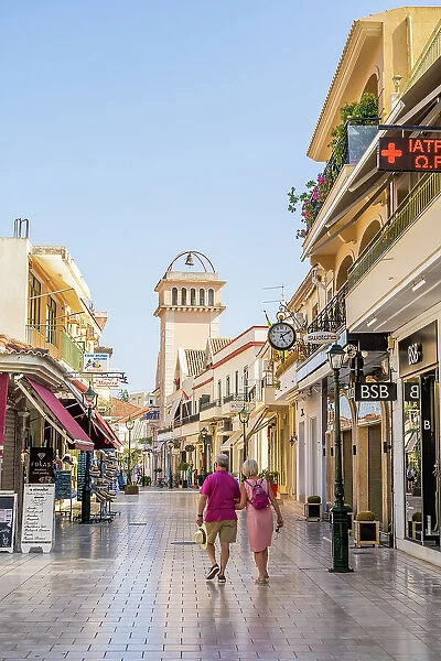 The pedestrianised street of Lithostroto, Argostoli, Kefalonia, Ionian Islands, Greek Islands, Greece