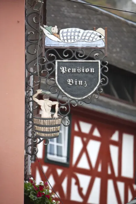 Framed Print : Pension Sign, Bacharach, Rhine Valley, Germany