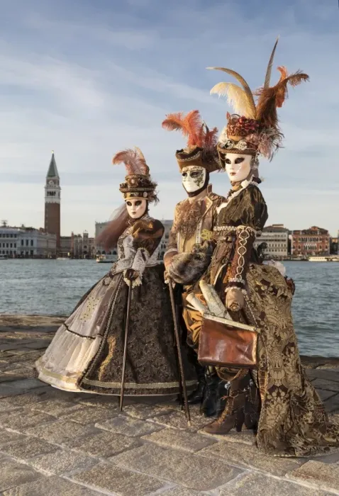 Framed Print : Three people in costume at Carnival time, San Giorgio Maggiore, Venice, Veneto, Italy Framed Print : Three people in costume at Carnival time, San Giorgio Maggiore, Venice, Veneto, Italy