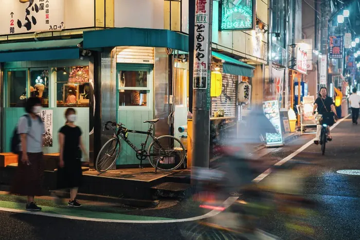 Framed Print : People and neon on the streets of Shimokitazawa in the evening, Tokyo, Japan Framed Print : People and neon on the streets of Shimokitazawa in the evening, Tokyo, Japan