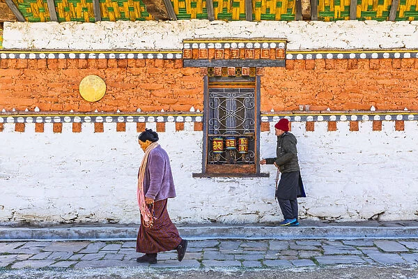 People walking around Jambey Lhakhang, Jakar, Bumthang District, Bhutan