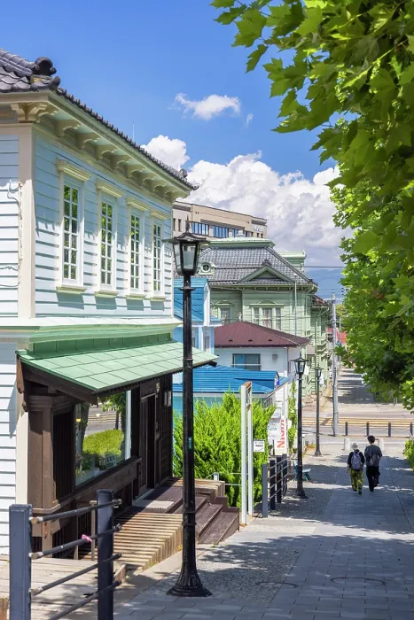 Framed Print : People walking down Motoi Zaka Street, Motomachi, Hakodate, Hokkaido, Japan