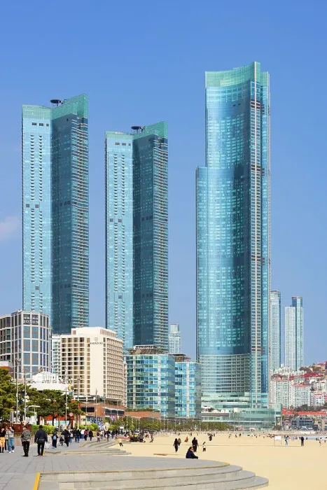 Framed Print : People walking along promenade of Haeundae Beach, Busan, South Korea Framed Print : People walking along promenade of Haeundae Beach, Busan, South Korea