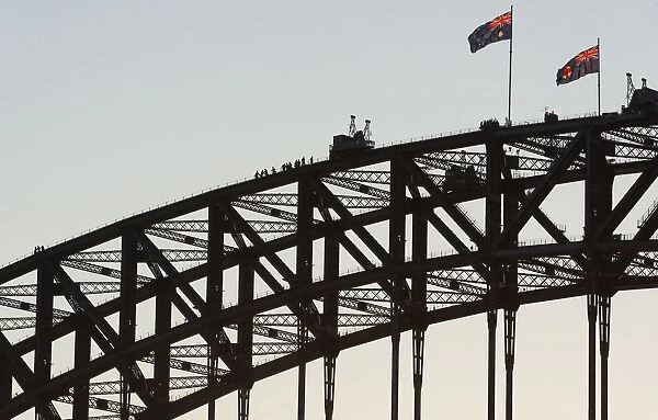 People walking on Sydney Harbor Bridge, Sydney, New South Wales, Australia