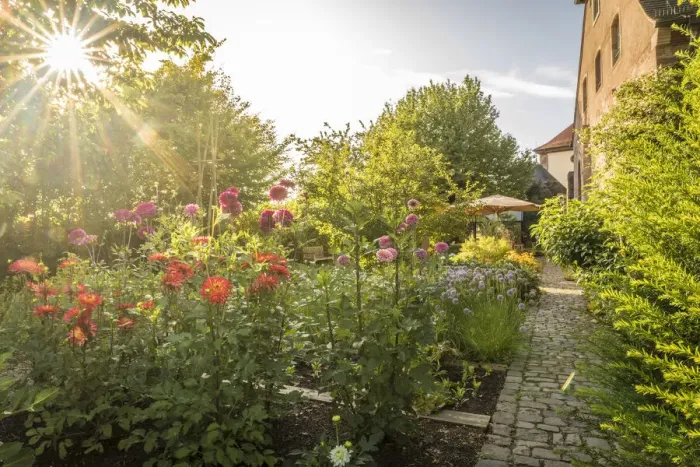 Framed Print : Perennial garden of Hornbach Monastery in Hornbach, Rhineland-Palatinate, Germany