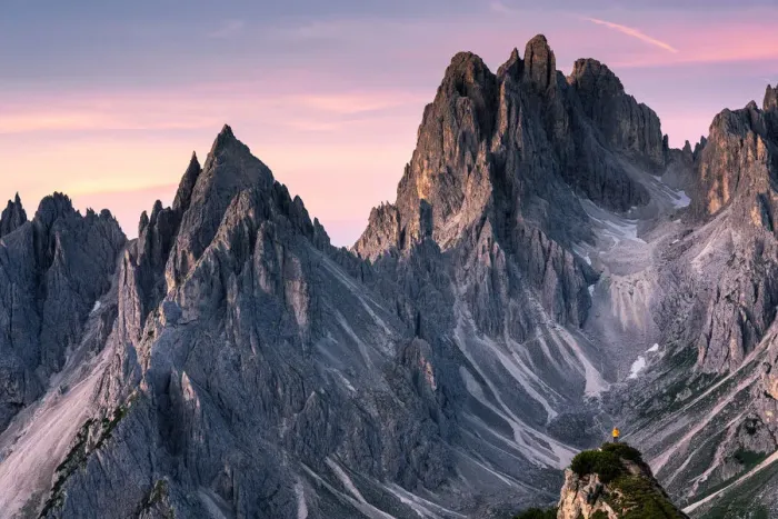 Framed Print : One person admires the Cadini di Misurina mountain range, Auronzo di Cadore, Belluno Framed Print : One person admires the Cadini di Misurina mountain range, Auronzo di Cadore, Belluno