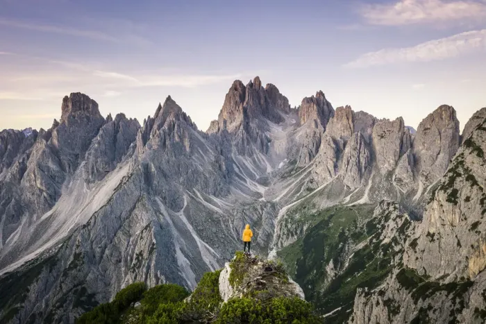 Framed Print : One person admires the Cadini di Misurina mountain range, Auronzo di Cadore, Belluno Framed Print : One person admires the Cadini di Misurina mountain range, Auronzo di Cadore, Belluno