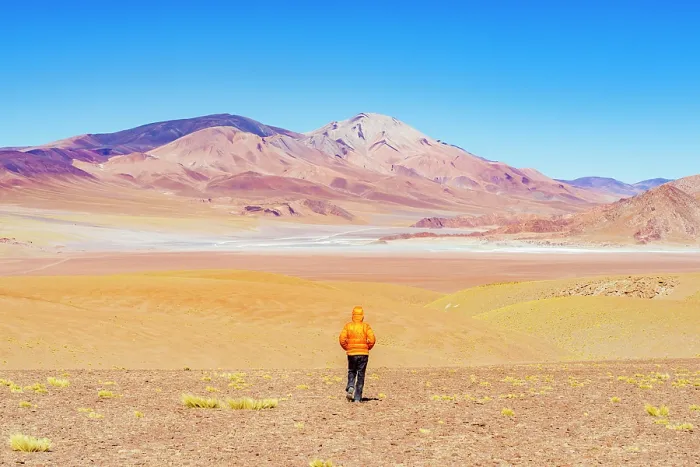 Framed Print : Person looking at Galan Volcano standing in the high desert, Puna, Catamarca, Argentina. (MR) Framed Print : Person looking at Galan Volcano standing in the high desert, Puna, Catamarca, Argentina. (MR)
