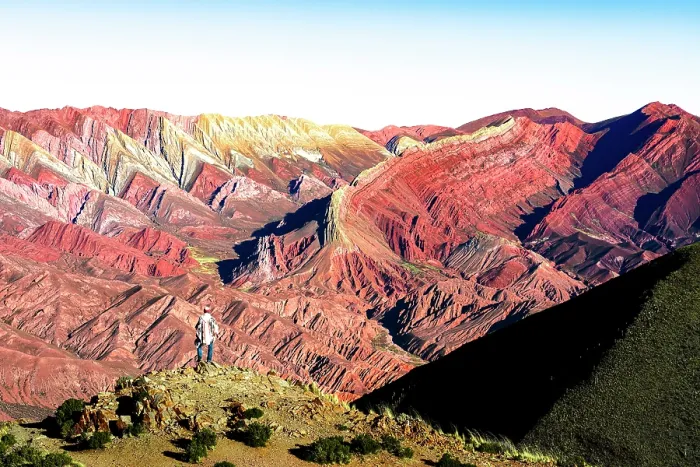 Framed Print : Person looking at vibrant rocks, Serrania de Hornocal, Humahuaca, Jujuy, Argentina. (MR) Framed Print : Person looking at vibrant rocks, Serrania de Hornocal, Humahuaca, Jujuy, Argentina. (MR)