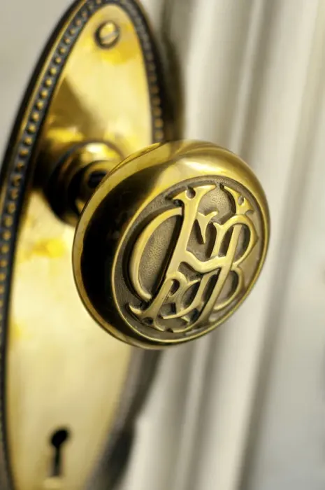 Framed Print : Peru, Lima, Original Brass Door Knob With Initials, Gran Hotel Bolivar, Historic Hotel