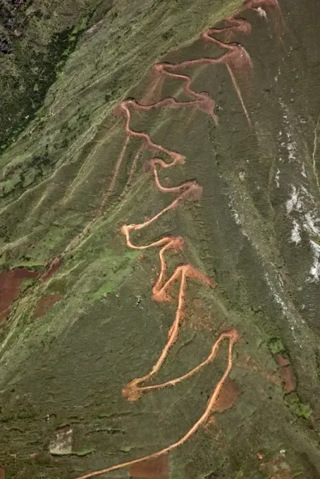 Framed Print : Peru. A trail zigzags up a steep ridge on the Andean Mountains east of Cusco Framed Print : Peru. A trail zigzags up a steep ridge on the Andean Mountains east of Cusco