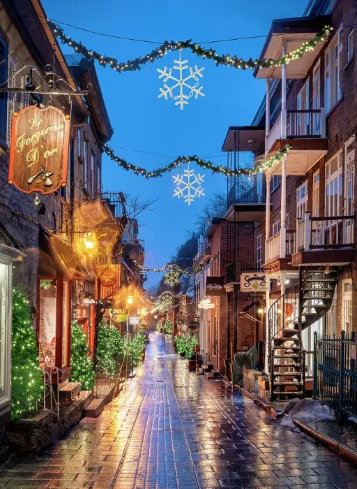 Framed Print : Petit Champlain, Rue Sous Le Fort with rain and colorful Light Reflections, Old Quebec City, Quebec, Canada Framed Print : Petit Champlain, Rue Sous Le Fort with rain and colorful Light Reflections, Old Quebec City, Quebec, Canada