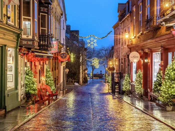 Framed Print : Petit Champlain, Rue Sous Le Fort with rain and colorful Light Reflections, Old Quebec City, Quebec, Canada Framed Print : Petit Champlain, Rue Sous Le Fort with rain and colorful Light Reflections, Old Quebec City, Quebec, Canada