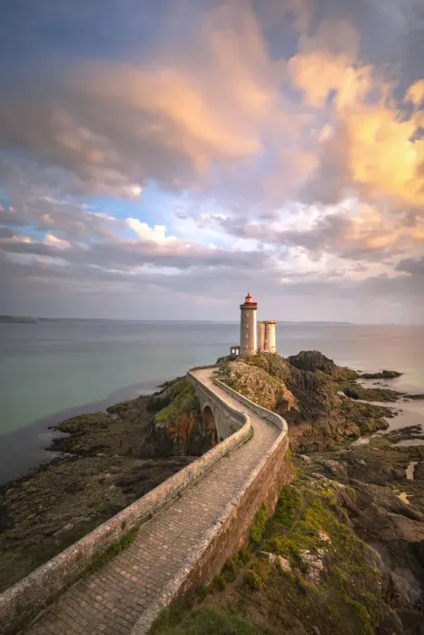 Framed Print : Petit Minou lighthouse at sunset, Plouzane village, Brest district, Finistere Framed Print : Petit Minou lighthouse at sunset, Plouzane village, Brest district, Finistere