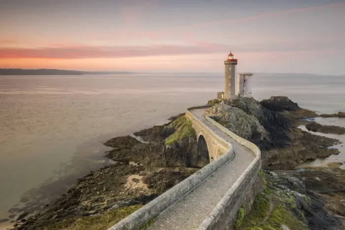Framed Print : Petit Minou lightouse at sunrise. Plouzane, Finistere, Brittany, France