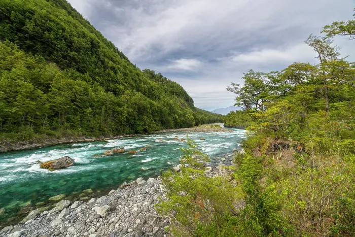 Framed Print : Petrohue river in Vicente Perez Rosales National Park, Petrohue, Llanquihue Province, Los Lagos Region, Chile