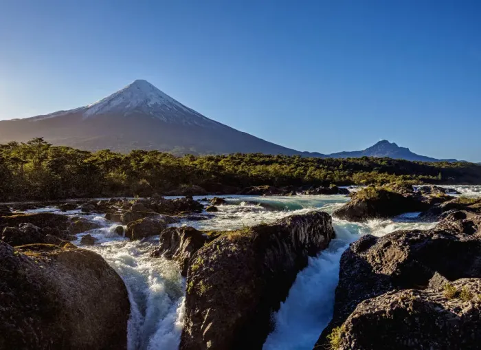 Framed Print : Petrohue Waterfalls and Osorno Volcano, Petrohue, Llanquihue Province, Los Lagos Region Framed Print : Petrohue Waterfalls and Osorno Volcano, Petrohue, Llanquihue Province, Los Lagos Region