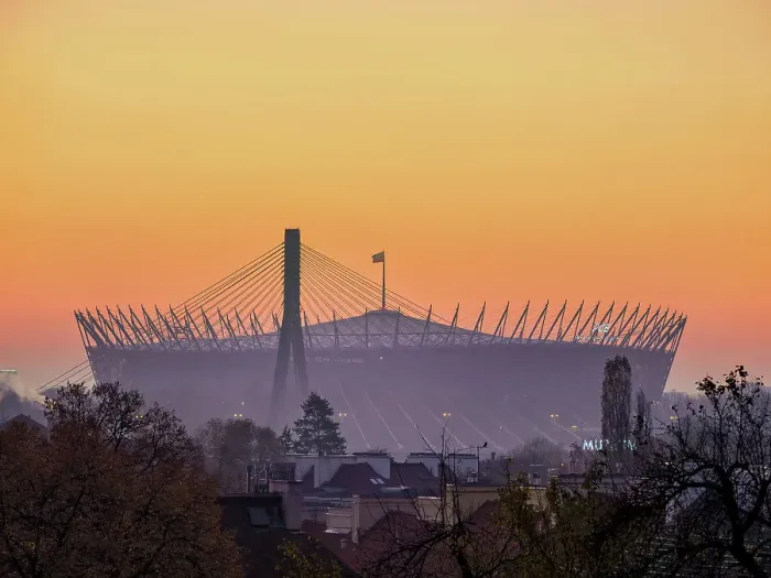 Framed Print : PGE Narodowy National Stadium at dawn, Warsaw, Masovian Voivodeship, Poland