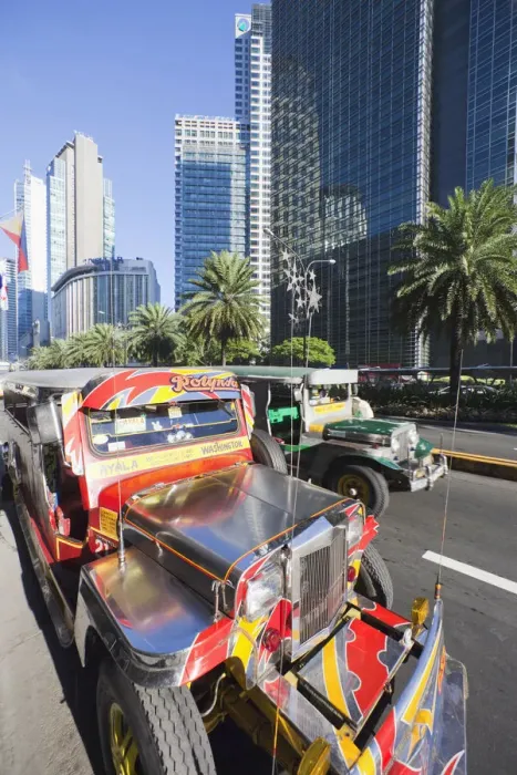 Framed Print : Philippines, Manila, Makati, Ayala Avenue, Jeepneys Framed Print : Philippines, Manila, Makati, Ayala Avenue, Jeepneys
