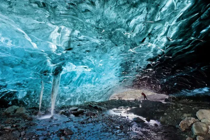 Framed Print : Photographer in Ice Cave, Iceland Framed Print : Photographer in Ice Cave, Iceland