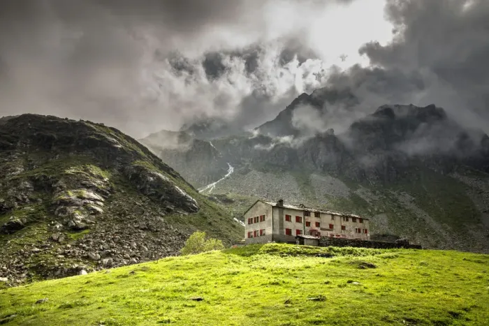 Framed Print : Pian del Re refuge, Crissolo village, Cuneo district, Piedmont, Italy Framed Print : Pian del Re refuge, Crissolo village, Cuneo district, Piedmont, Italy