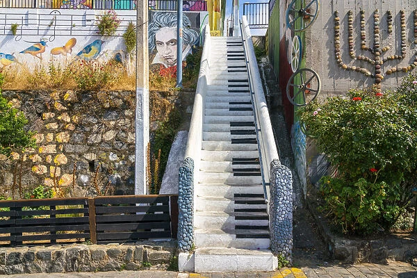 Piano Staircase at Cerro Alegre, UNESCO, Valparaiso, Valparaiso Province, Valparaiso Region, Chile