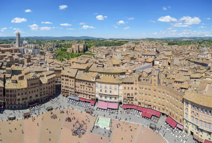 Framed Print : Piazza del Campo and buildings in old town, high angle view. UNESCO World Heritage Site Framed Print : Piazza del Campo and buildings in old town, high angle view. UNESCO World Heritage Site